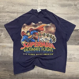 VINTAGE Six Flags Superman Shirt Boys YXL Youth Extra Large Navy 90s - Picture 1 of 9
