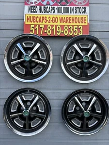 1967-68 Ford Thunderbird hub/caps 4 very rare Beautiful 15” Black/Aqua Chrome - Picture 1 of 10