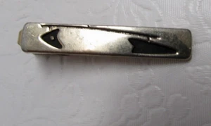Vintage Tie Bar Clip Formal Necktie Accessory Men Jewelry Silvertone Enamel - Picture 1 of 4