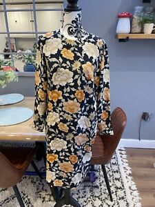 Vintage Jaeger 100% Silk Tunic Dress Printed Floral Yellow Mix