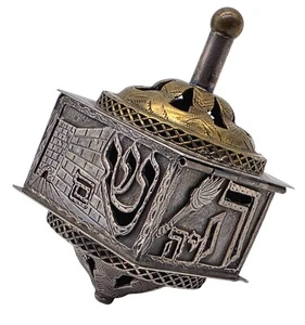 Vintage NETAFIM Sterling Silver / Gold Wash Dreidel Box Top HEBREW Rare - Picture 1 of 6