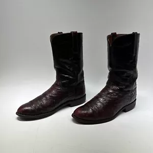 Lucchese Vintage Black Cherry Ostrich Western Roper Boots L8284 size 9 D U.S.A - Picture 1 of 22