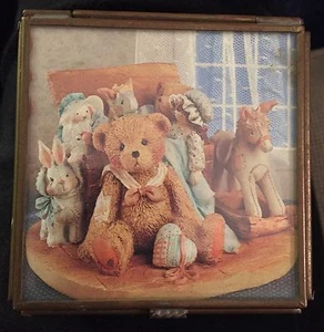 Teddybär Schmuckkästchen Handarbeit Glas Metall Via Vermont LTD Vintage - Bild 1 von 1