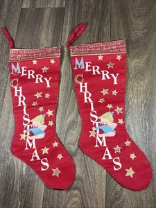 Juego de 2 Medias Rojas Feliz Navidad Vintage Corte y Coser - Imagen 1 de 11