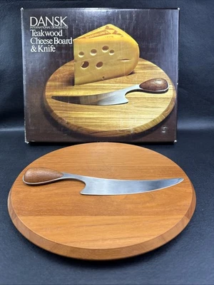 Tabla de queso Torun de madera de teca Dansk y hoja de cuchillo 6,5" corte Dinamarca 10" redondo Foto 1 de 4