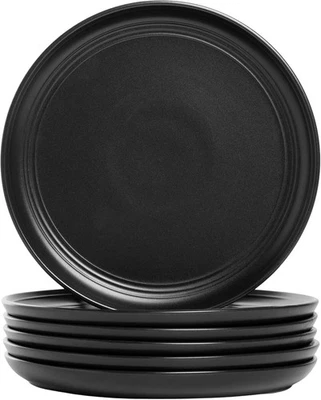 10 STRAWBERRY STREET Double Line 8.25" Salad Plate, Set of 6, Matte Black