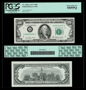 Fr. 2168-A 1977 $100 FRN Boston  PCGS 58 PPQ LOW Serial : A 00001237 A - Picture 1 of 1
