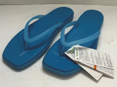 NEW Crocs Women’s Miami Frosted Flip Flops Size 9 Tinted Glass Shoes Sandal Blue - Image 1 of 4