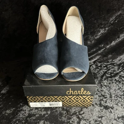 Sandalias de cuero sin cordones Charles David para mujer azul marino con riel lateral 11 Foto 1 de 4
