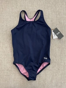 TYR Durafast Elite Solid Maxfit One Piece Swimsuit GIRLS US Size L (10/12) Navy - Picture 1 of 9