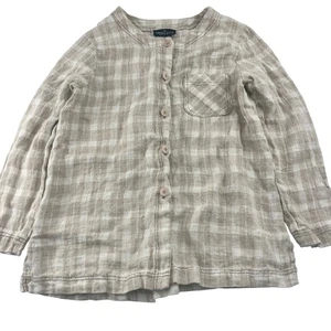 Carole Little Sport Damen Leinen-Top mit Knopfleiste Größe 12 Beige Kariert - Bild 1 von 5