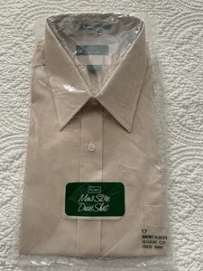 VTG Sears Men’s Store Dress Shirt Size 17 Beige Short Sleeve Regular Cut NOS - Picture 1 of 8