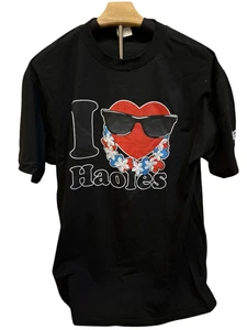 Black Hawaii Trops T-Shirt I Love HAOLES, Men’s (Size Large): Hawaii at its best - Picture 1 of 3