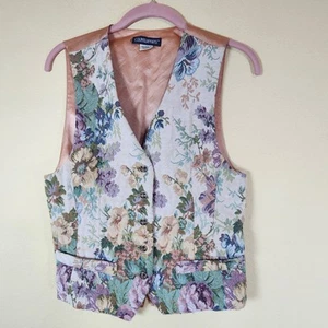 Vintage controparti anni 80 arazzo floreale 5 bottoni gilet Molly Ringwald piccolo Y2K - Foto 1 di 8