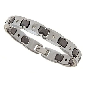 Tungsten Diamond Eternity Bracelet - Shiny Tungsten & Black Plated Link Bracelet - Picture 1 of 2