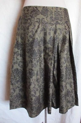 Banana Republic Skirt Women 8 Silk Linen olive Jacquard Pleated Lined A-Line - Image 1 of 4