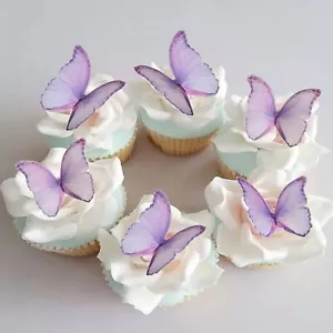 48 Count Edible Butterfly Cake Toppers Purple 3D Decorations For Cakes Cupcakes - Picture 1 of 5