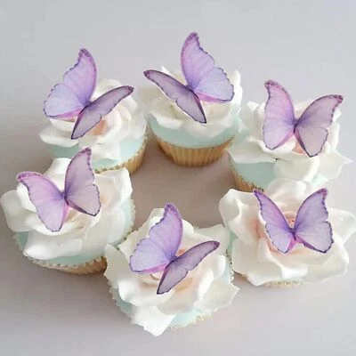48 unidades comestibles mariposas adornos para pasteles púrpura 3D decoraciones para pasteles cupcakes Foto 1 de 4
