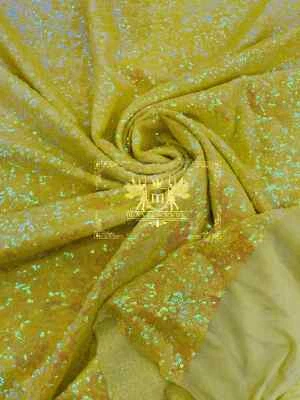 Mini Glitz Sequins - Yellow Iridescent Mini Sequins 4 Way Stretch Mesh By Yard - Image 1 of 2