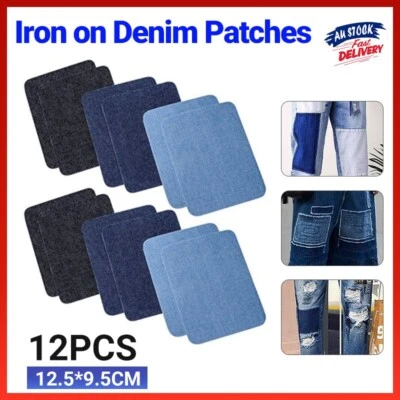 12PCS Assorted Iron On Denim Fabric Mending Patches Repair Kits For Denim Jeans - image 1 of 4