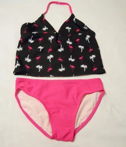 2-Piece Op SwimSuit Tankini Set Kids Swimwear Girl XL 14-16 Black Palm UPF 50+ - Picture 1 of 2
