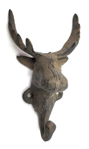 Rustic Moose Head Hooks Cast Iron Coat Hook Rack Restoration Hat Cabin Decor - Picture 1 of 5