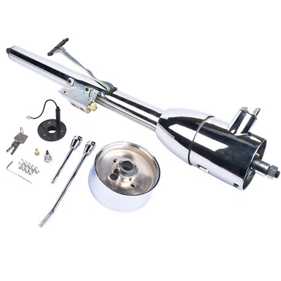 GM 32" Tilt Keyed Steering Column Chrome Floor Shift w/ 9 Bolt Adapter w/ Key - Image 1 of 4