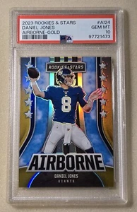 2023 Panini Rookies & Stars DANIEL JONES Gold Prizm #/10 PSA 10 Gem MT Airborne - Picture 1 of 2
