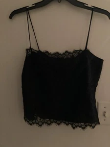 Camicia VINTAGE Private Lives nera ciglia pizzo bottoni schiena seta grande - Foto 1 di 3