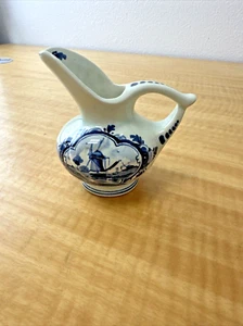 Vtg. Blue Delft Porcelain Creamer Pitcher Regina Hand Painted Rare Shape Holland - Picture 1 of 6