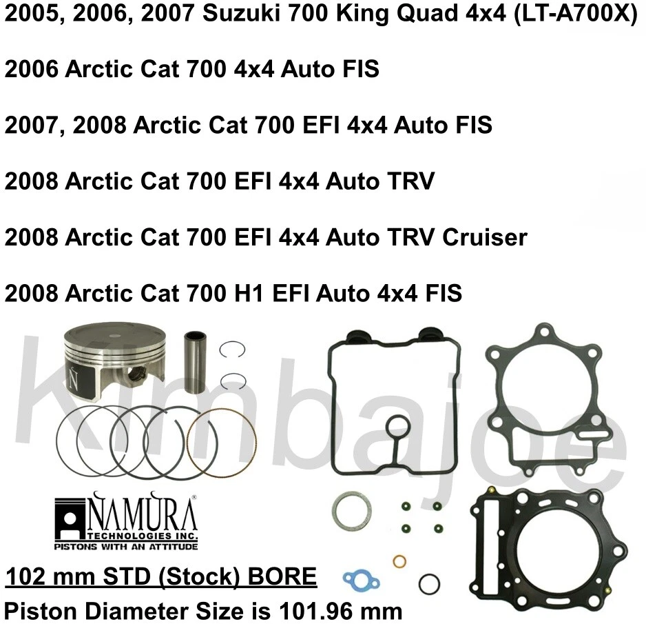Kit de pistón Arctic Cat 700 EFI Auto Suzuki 700 King Quad 102 mm STD BORE reconstruido Foto 1 de 1