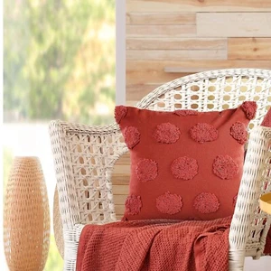 Tufted Dots Cotton Cushion Cover For Sofa, Living Room Or Bed 18x18 inch, Coral - Picture 1 of 8