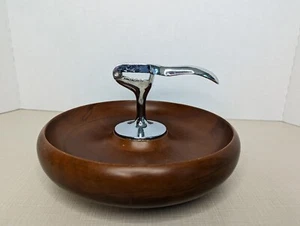 Vintage Danish Midcentury Hardwood Hellerware Bowl Nutcracker Chrome MCM Holiday - Picture 1 of 4