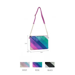 Borsa a mano donna multicolore a righe diagonali catena catena corpo a croce M - Foto 1 di 3