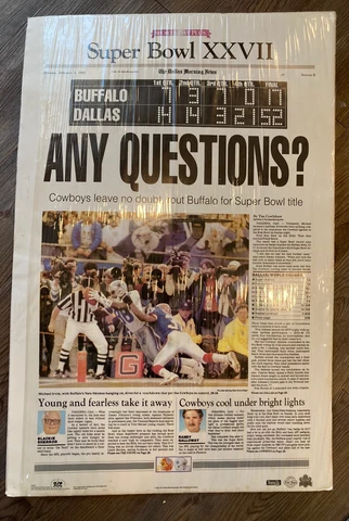 NFL 1993 Dallas Cowboys "ANY QUESTIONS?" SUPER BOWL XXVII 27 POSTER Buffalo Bill Cover