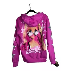 NWT BARBIE Pink Hooded Full Zipper Graphic Sweatshirt Sz S - Picture 1 of 11