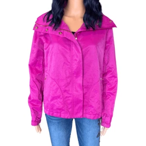 Talbots Women’s Hot Pink Metallic Gold Full Zip Windbreaker Rain Jacket Size 10 - Picture 1 of 6