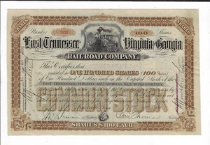 1885East Tennessee Virginia & Georgia RR Co Stock Certificate General Sam Thomas - Picture 1 of 2