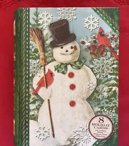 Punch Studio Vintage Inspired Snowman Book Boxed 3D Christmas Card Set of 8 - Picture 1 of 14
