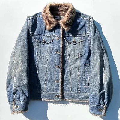 Vintage Marvin Richards Blue Denim Jacket Faux Fur Lined Coat Size Women’s Large - Image 1 of 4