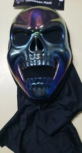 Happy Halloween Metallic Skull Mask One Size Iridescent Shine - Picture 1 of 2