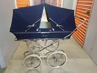 RARE Silver Cross Twin Trident Pram Navy carriage double Shad Stroller Exquisite
