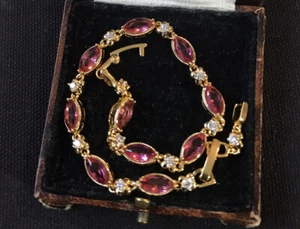 Vintage Style Jewellery Red Gemstones And Zircons Bracelet 18K Gold Plated - Picture 1 of 3