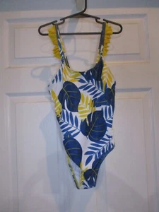 Girls Yellow Blue White One Piece Swimsuit Ruffles Size 7 - Picture 1 of 6