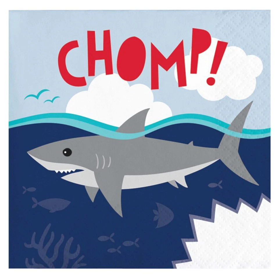 Shark Party Supplies Beverage Napkins 16 Pack Birthday Tableware Boy Jaws Ocean - Image 1 of 1