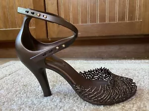 Melissa Comfort Heel Rubber Sandals Double Ankle Straps 8 Copper Brown Peep Toe - Picture 1 of 12