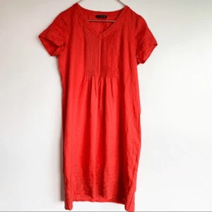 JUMP 100% Linen Relaxed Fit V-Neck Embroidered Midi Dress - Picture 1 of 7