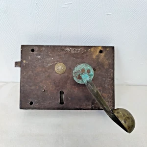 Antique Carpenter Co Rim Lock w/ Brass Elbow Latch Early 19th Century 1830s 40s - Picture 1 of 15