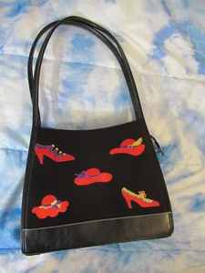 Red Hat Society Handbag Purse Black with red hats and shoes 9 x 11" - Picture 1 of 10