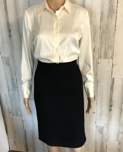 Womens Stretch Satin Button Shirt 6P Ivory Tailored Long Slv Petite Sophisticate - Picture 1 of 15